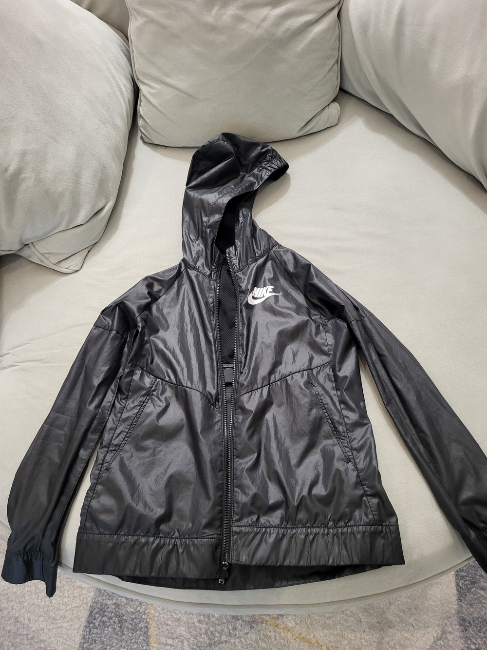 Nike Black Shiny Hooded Windbreaker Jacket